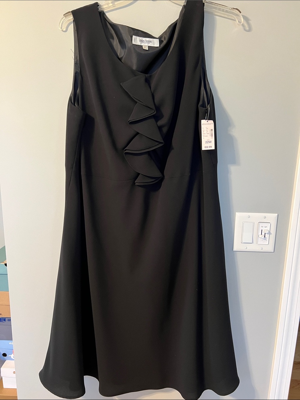 Jones Studio Black Sleeveless Midi Dress with Front Ruffle